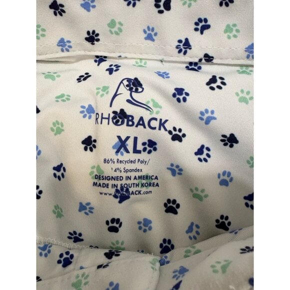 Rhoback Shirt Mens XL White Dog Paw Print Performance Golf Polo Stretch - Picture 7 of 9